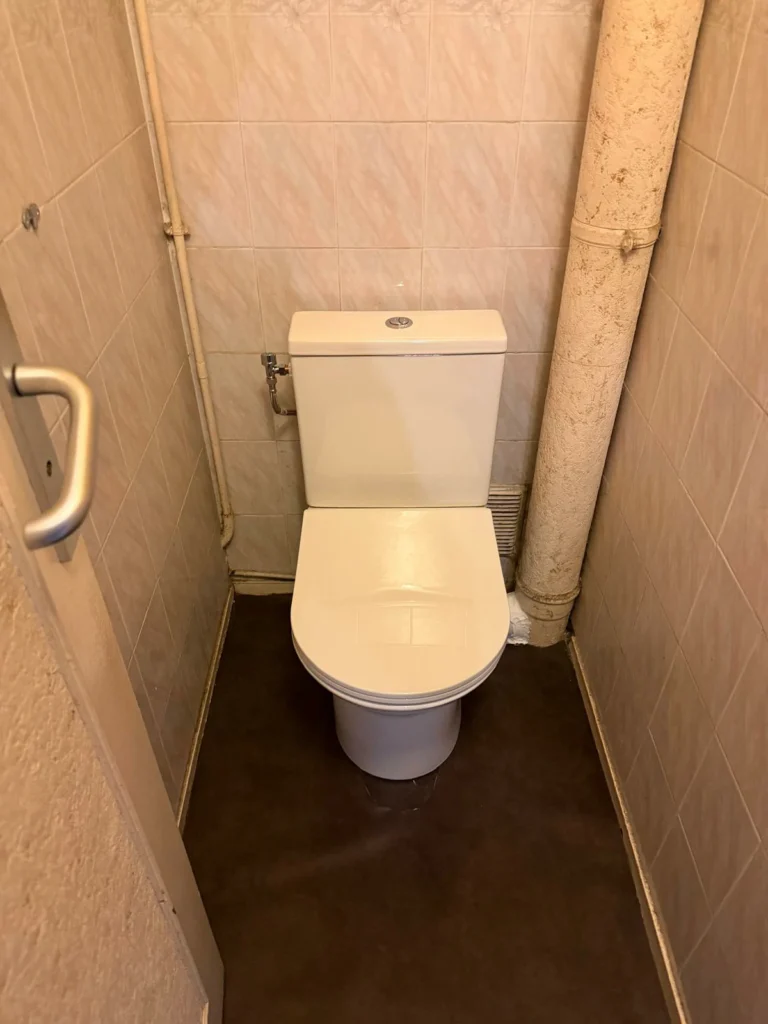 Rénovation de WC dans une petite pièce à Bordeaux avec installation d’un toilette moderne par KMS